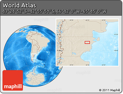 Shaded Relief Location Map of the Area around 43° 10' 22" S, 66° 13' 29" W