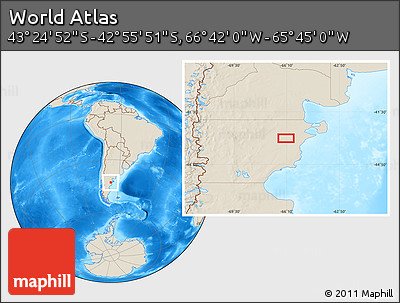 Shaded Relief Location Map of the Area around 43° 10' 22" S, 66° 13' 29" W