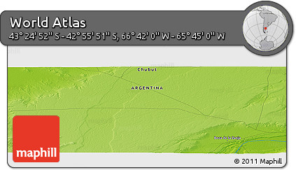 Physical Panoramic Map of the Area around 43° 10' 22" S, 66° 13' 29" W