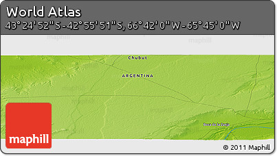 Physical Panoramic Map of the Area around 43° 10' 22" S, 66° 13' 29" W