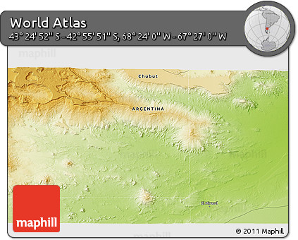 Physical 3D Map of the Area around 43° 10' 22" S, 67° 55' 30" W