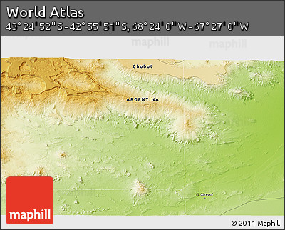 Physical 3D Map of the Area around 43° 10' 22" S, 67° 55' 30" W