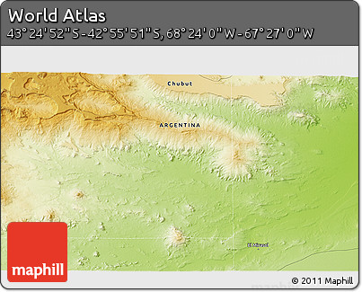 Physical 3D Map of the Area around 43° 10' 22" S, 67° 55' 30" W