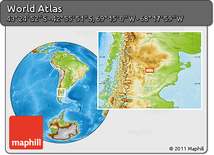 Physical Location Map of the Area around 43° 10' 22" S, 68° 46' 30" W