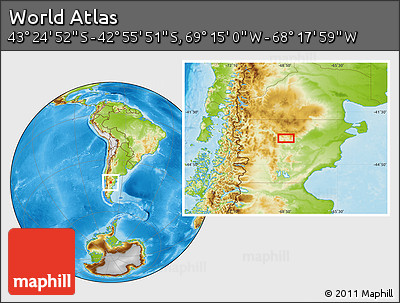 Physical Location Map of the Area around 43° 10' 22" S, 68° 46' 30" W