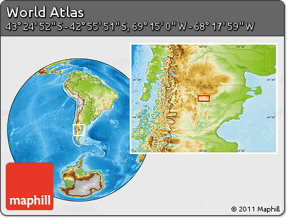 Physical Location Map of the Area around 43° 10' 22" S, 68° 46' 30" W