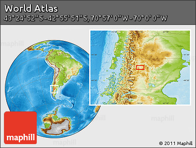 Physical Location Map of the Area around 43° 10' 22" S, 70° 28' 29" W