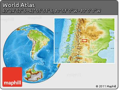 Physical Location Map of the Area around 43° 10' 22" S, 70° 28' 29" W