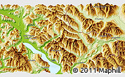 Physical 3D Map of the area around 43° 10' 22" S, 72° 10' 30" W