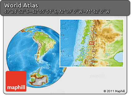 Physical Location Map of the Area around 43° 10' 22" S, 72° 10' 30" W