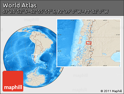 Shaded Relief Location Map of the Area around 43° 10' 22" S, 72° 10' 30" W