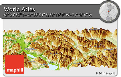 Physical Panoramic Map of the Area around 43° 10' 22" S, 72° 10' 30" W