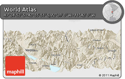 Shaded Relief Panoramic Map of the Area around 43° 10' 22" S, 72° 10' 30" W