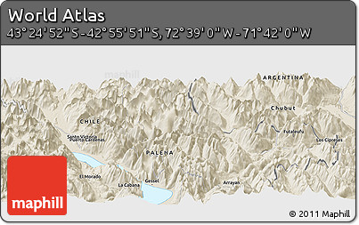 Shaded Relief Panoramic Map of the Area around 43° 10' 22" S, 72° 10' 30" W