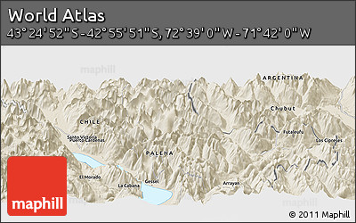 Shaded Relief Panoramic Map of the Area around 43° 10' 22" S, 72° 10' 30" W