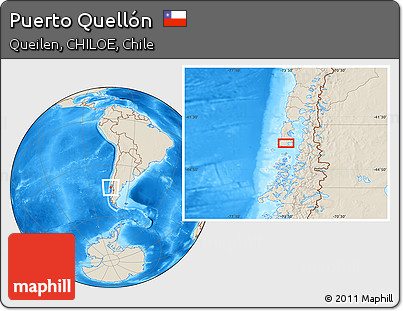 Shaded Relief Location Map of Puerto Quellón