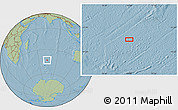 Savanna Style Location Map of the area around 43° 10' 22" S, 74° 1' 30" E, hill shading
