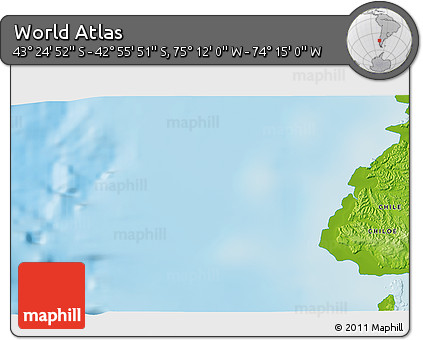 Physical 3D Map of the Area around 43° 10' 22" S, 74° 43' 29" W