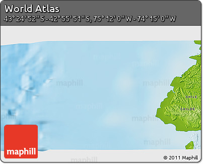 Physical 3D Map of the Area around 43° 10' 22" S, 74° 43' 29" W