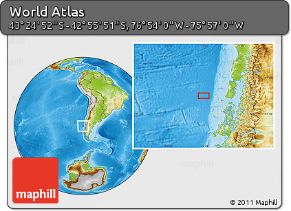 Physical Location Map of the Area around 43° 10' 22" S, 76° 25' 30" W