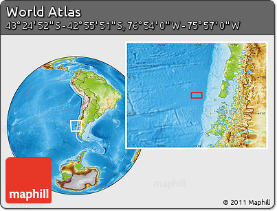 Physical Location Map of the Area around 43° 10' 22" S, 76° 25' 30" W