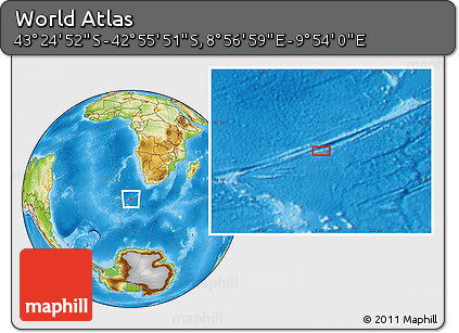 Physical Location Map of the Area around 43° 10' 22" S, 9° 25' 30" E