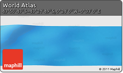 Physical Panoramic Map of the Area around 43° 36' 16" S, 0° 4' 30" E