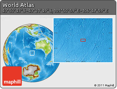 Physical Location Map of the Area around 43° 36' 16" S, 106° 19' 29" E