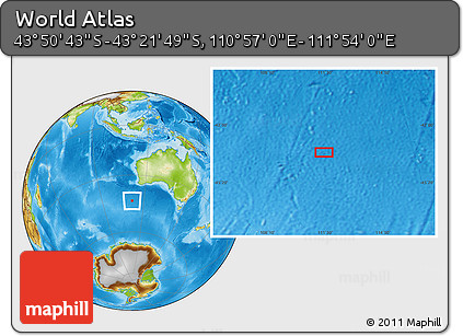 Physical Location Map of the Area around 43° 36' 16" S, 111° 25' 30" E