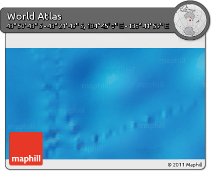 Physical 3D Map of the Area around 43° 36' 16" S, 135° 13' 29" E
