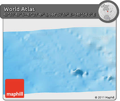 Physical 3D Map of the Area around 43° 36' 16" S, 145° 25' 30" E
