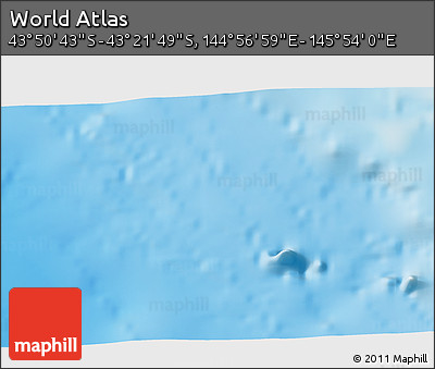 Physical 3D Map of the Area around 43° 36' 16" S, 145° 25' 30" E