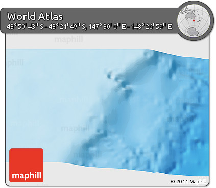 Physical 3D Map of the Area around 43° 36' 16" S, 147° 58' 29" E