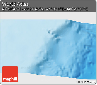 Physical 3D Map of the Area around 43° 36' 16" S, 147° 58' 29" E