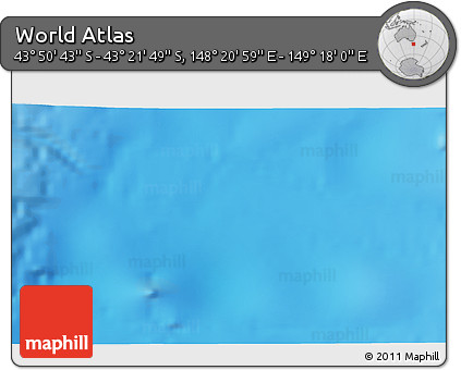 Physical 3D Map of the Area around 43° 36' 16" S, 148° 49' 29" E
