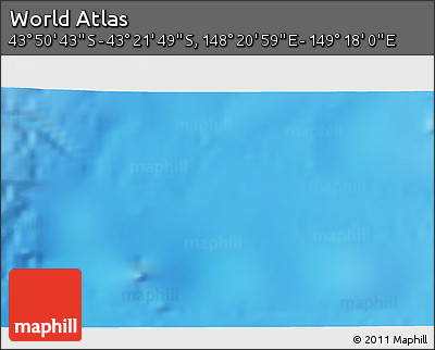 Physical 3D Map of the Area around 43° 36' 16" S, 148° 49' 29" E