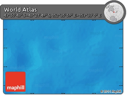 Shaded Relief Map of the Area around 43° 36' 16" S, 153° 4' 29" E