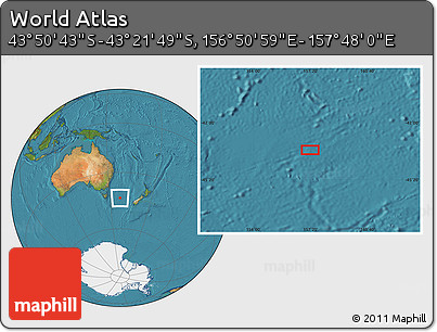 Satellite Location Map of the Area around 43° 36' 16" S, 157° 19' 29" E