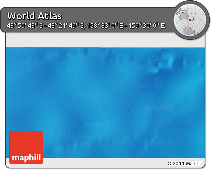 Physical 3D Map of the Area around 43° 36' 16" S, 159° 1' 30" E