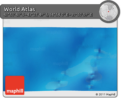 Physical 3D Map of the Area around 43° 36' 16" S, 15° 22' 30" E