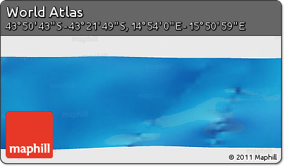 Physical Panoramic Map of the Area around 43° 36' 16" S, 15° 22' 30" E