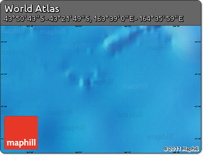 Physical Map of the Area around 43° 36' 16" S, 164° 7' 30" E