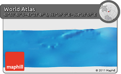 Physical Panoramic Map of the Area around 43° 36' 16" S, 164° 7' 30" E