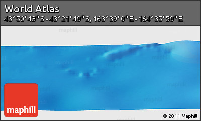 Physical Panoramic Map of the Area around 43° 36' 16" S, 164° 7' 30" E