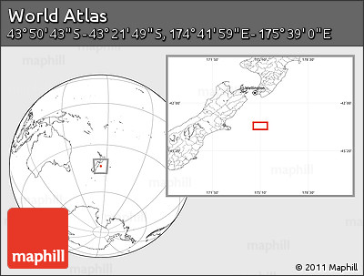 Blank Location Map of the Area around 43° 36' 16" S, 175° 10' 30" E