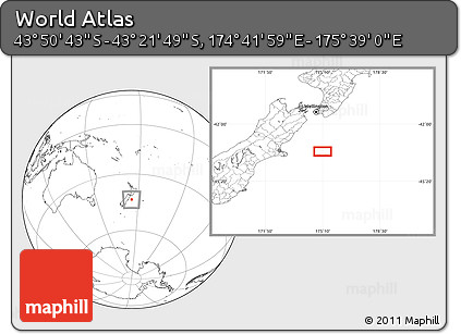 Blank Location Map of the Area around 43° 36' 16" S, 175° 10' 30" E