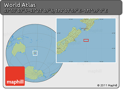 Savanna Style Location Map of the Area around 43° 36' 16" S, 175° 10' 30" E