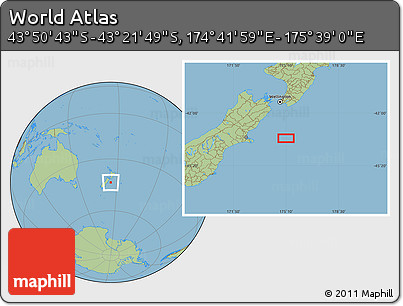 Savanna Style Location Map of the Area around 43° 36' 16" S, 175° 10' 30" E