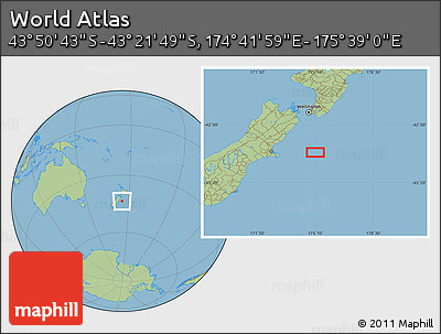 Savanna Style Location Map of the Area around 43° 36' 16" S, 175° 10' 30" E