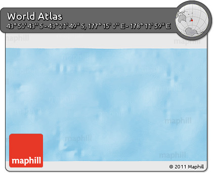 Physical 3D Map of the Area around 43° 36' 16" S, 177° 43' 29" E